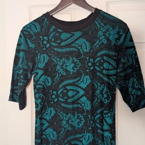Topshop Black and Teal Lace Print Half-length Sleeve Shirt